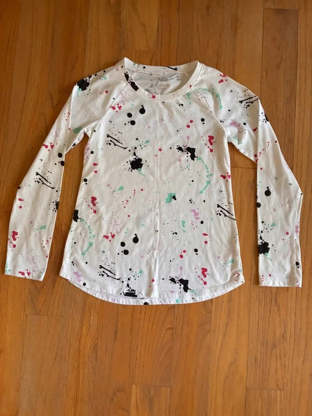 Justice Girls 12 Paint Splatter Long Sleeve Shirt Colorful Graphic Top